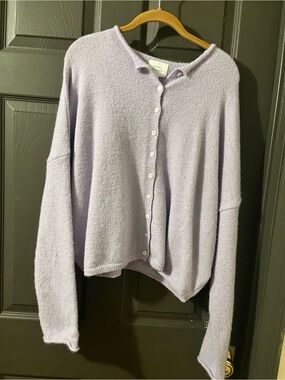 Plush Light Purple Button-Up Cardigan Sweater